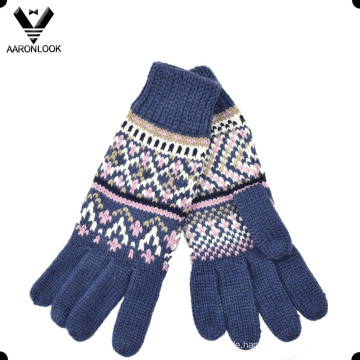 Damen Mode Winter Jacquard gestrickt Fünf Finger Handschuh
